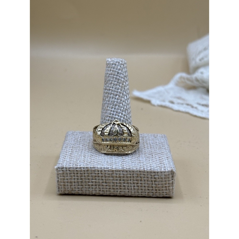 Mens 13K+ Yellow Gold KING Crown Statement Ring Size 10 8.0g